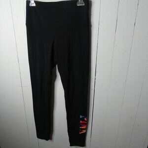 Victorias Secret PINK Yoga Women's M Black Leggings Rainbow Side Logo